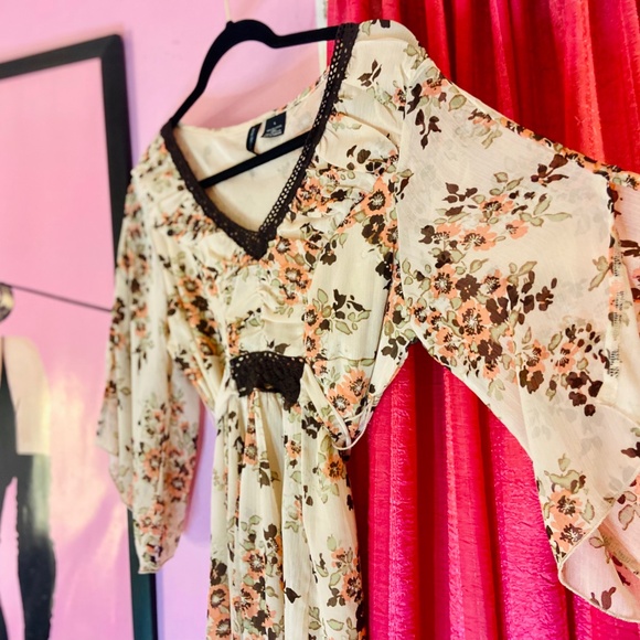 Y2k Vintage Floral Fairycore Boho Chiffon Kimono Sleeve Blouse Women’s Large - Picture 3 of 6